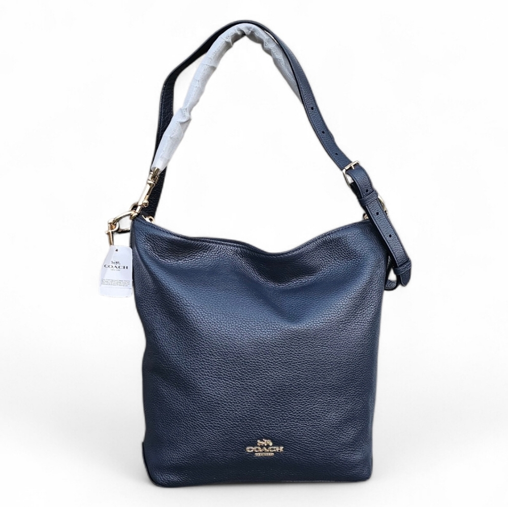Coach Navy Pebbled Leather Hobo Crossbody Bag
